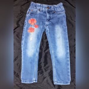 Oshkosh Genuine Kids Brand Lil Girls Size 4 Jeans with Embroidered Flowers EUC
